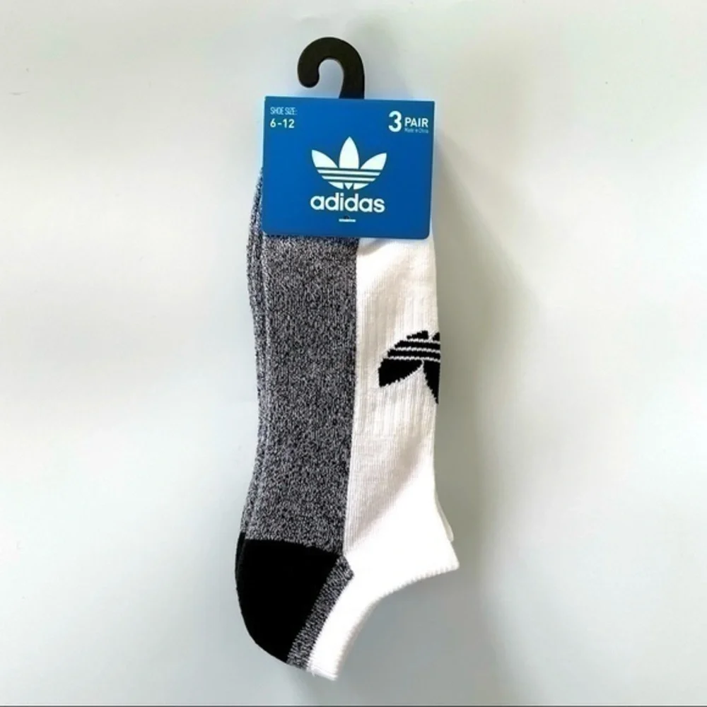 Adidas men’s no show socks 3 pack size 6-12 white gray black
